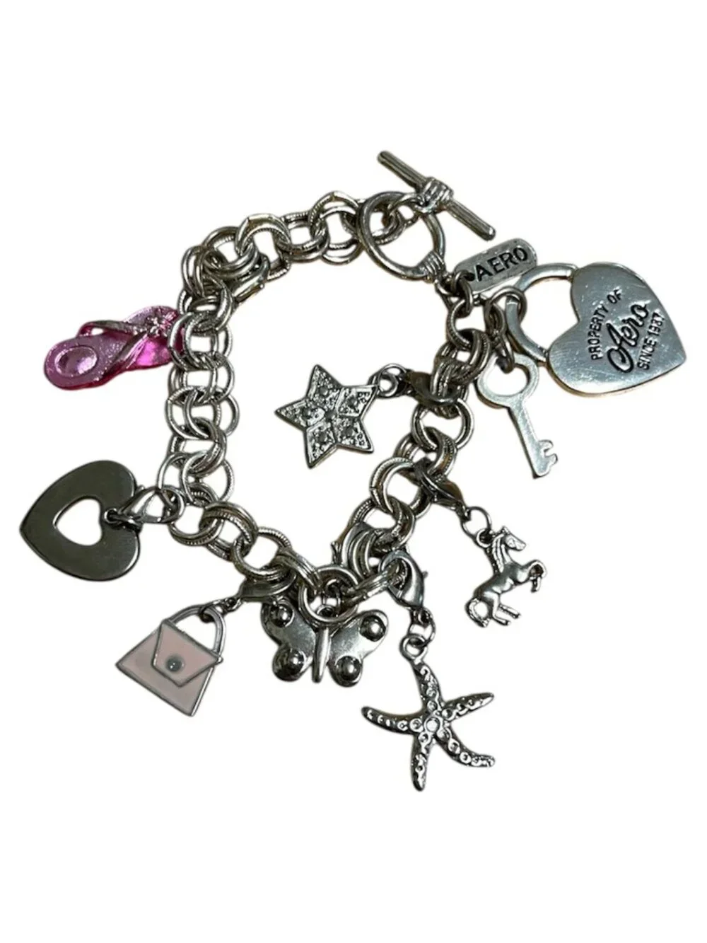 Vintage Y2K Silver Tone Aeropostale Girls Charm Bracelet